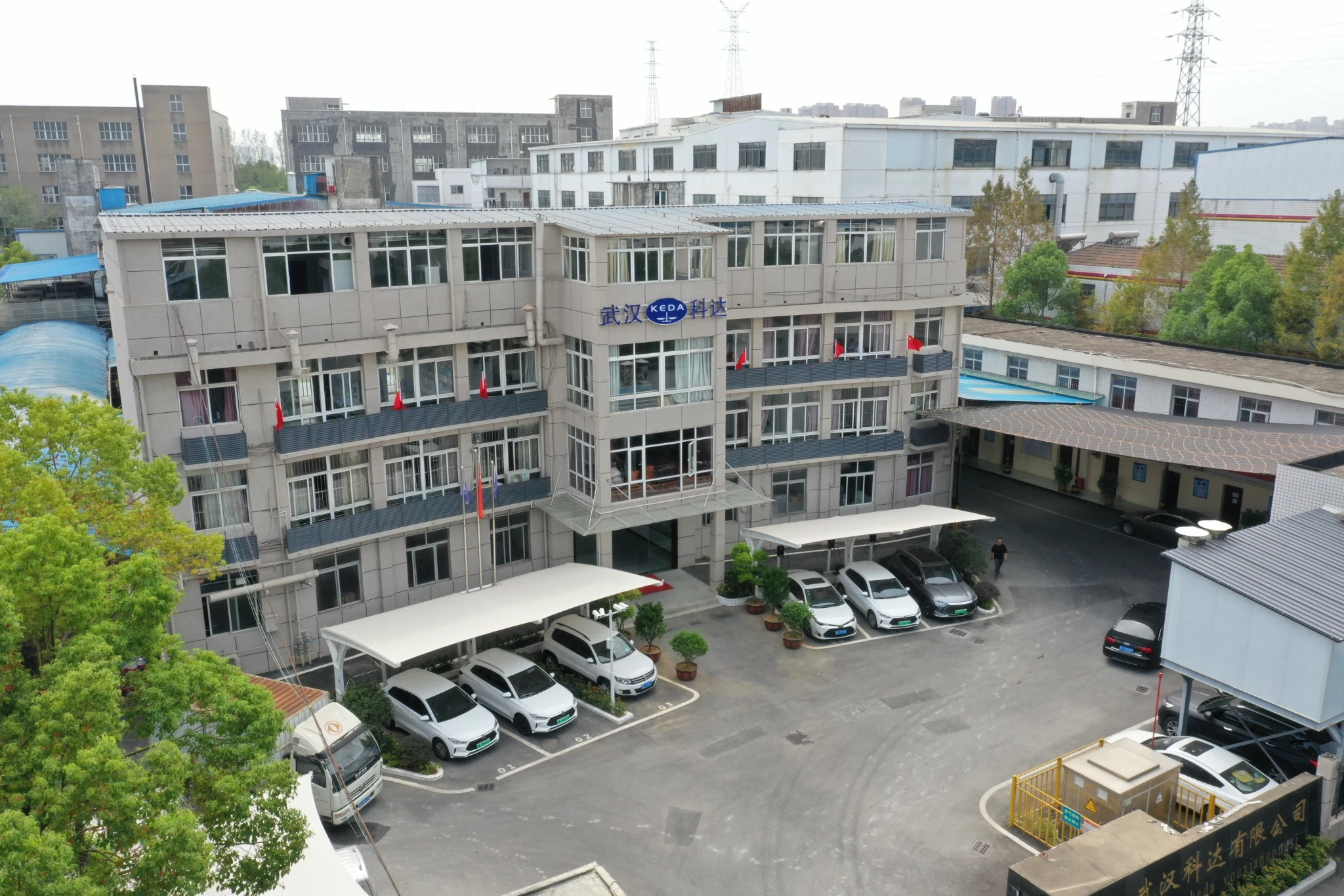 Aerial view of the KEDA facility in Wuhan, Hubei, China