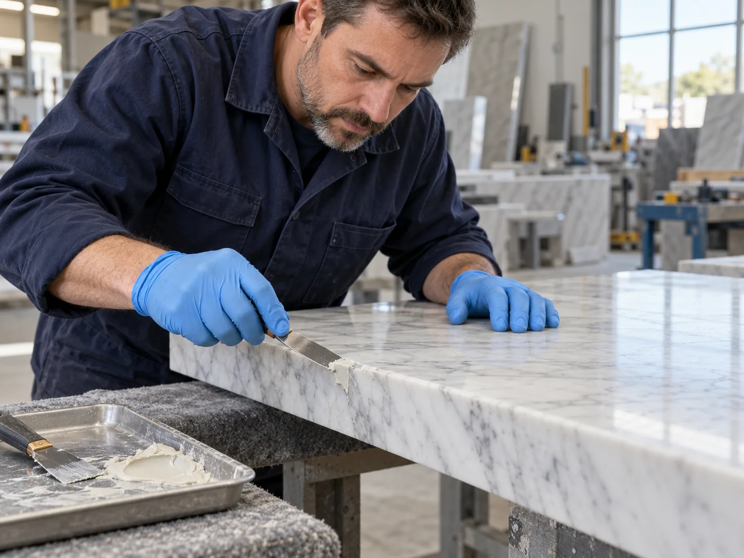 Application illustration of local marble countertop edge repair