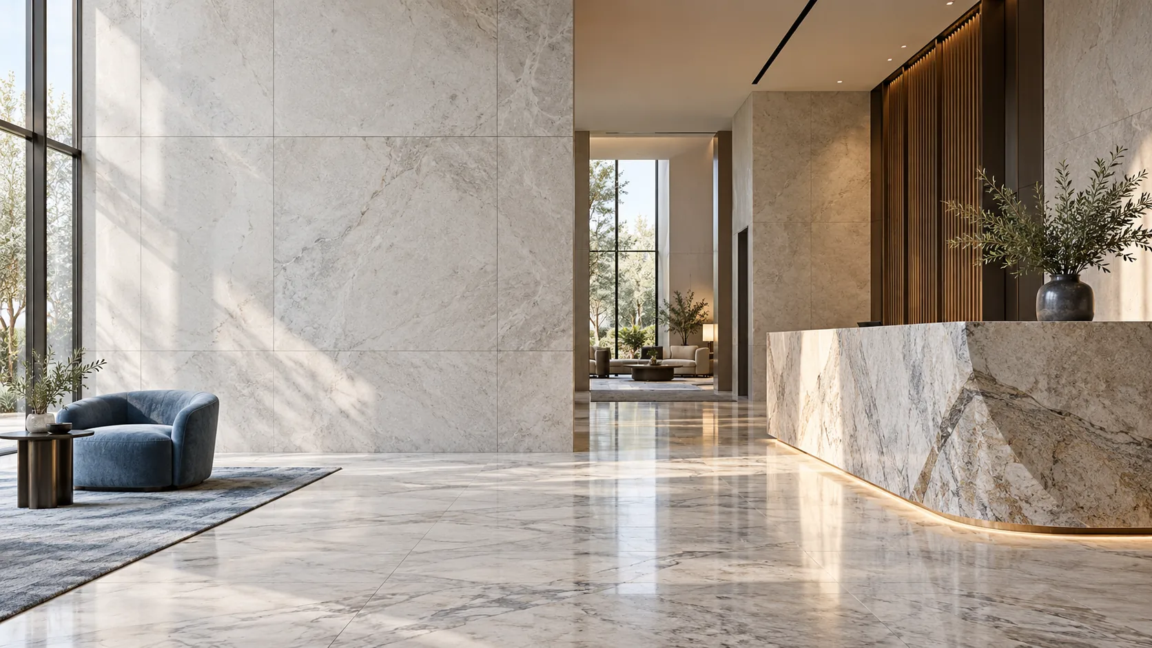 Application illustration of large-format decorative interior wall panels