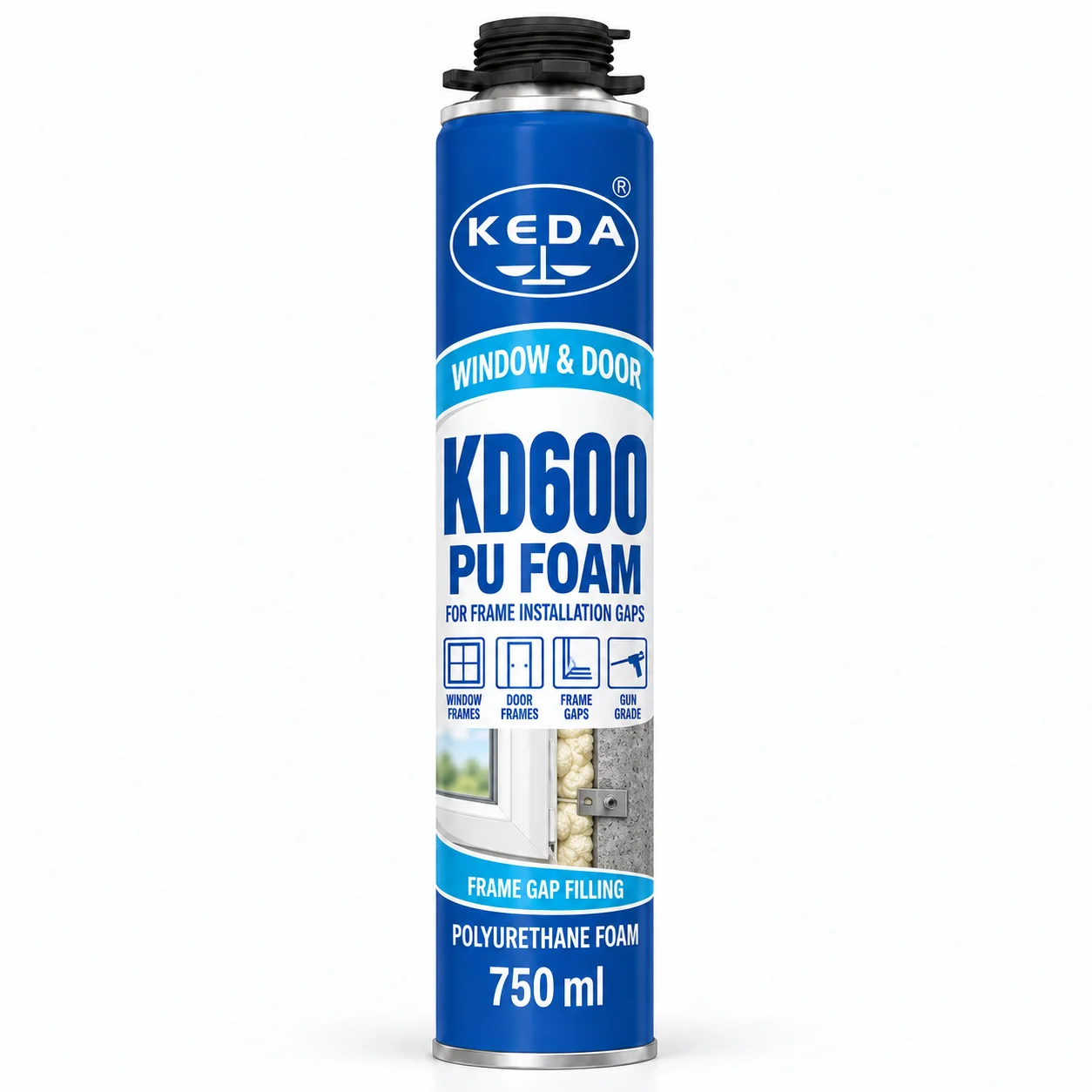 KEDA KD600 Window and Door PU Foam 750mL gun-grade pack