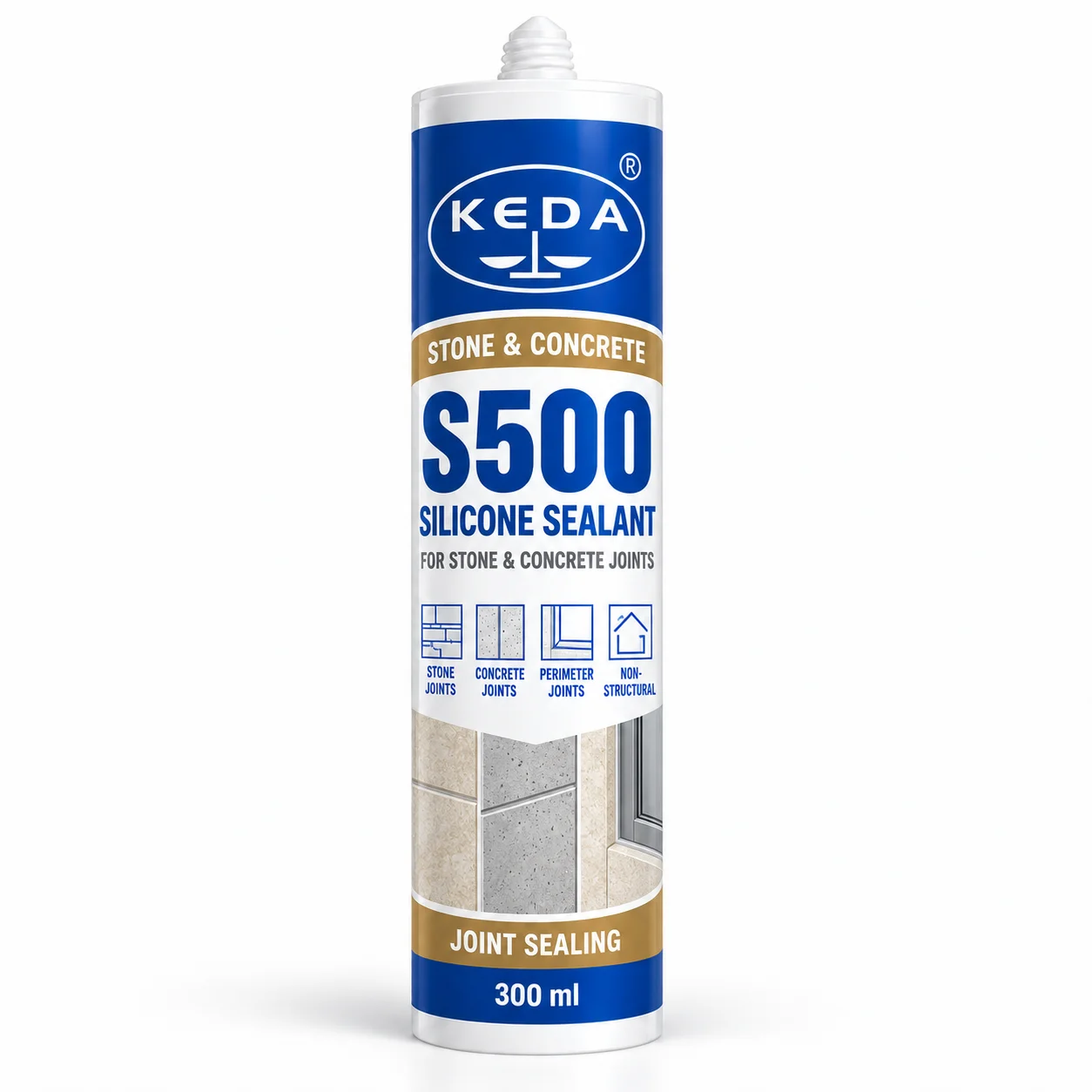 KEDA S500 Stone and Concrete Silicone Sealant 300mL packaging visual