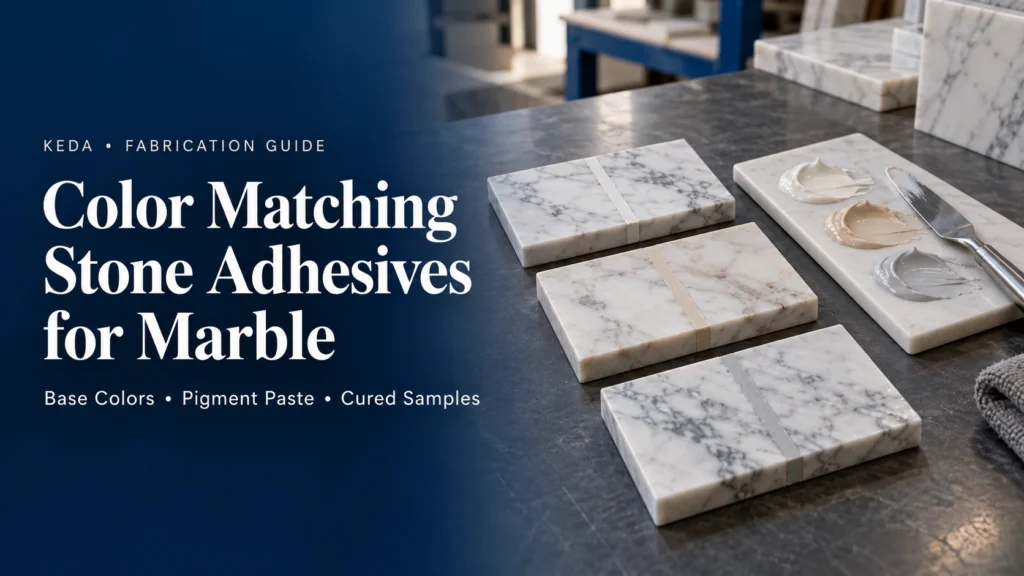 Color matching stone adhesives for marble using base colors, pigment paste and cured samples