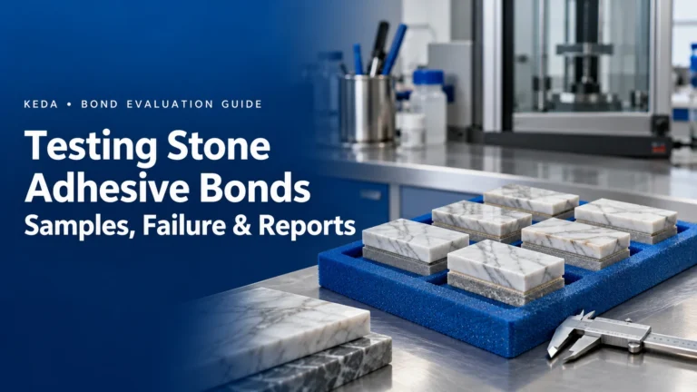 Testing stone adhesive bonds guide showing sample preparation in a materials-lab setting